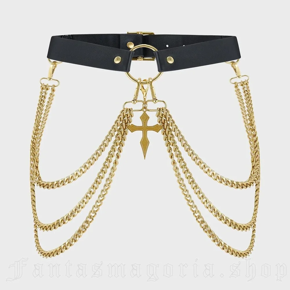 Killstar Poised Opulence Black Gold Cross Chain Belt XS-M Gothic Alt Accessory